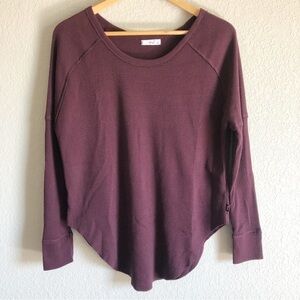 Tna Raglan Sleeve Waffle Knit Thermal Top Eggplant Purple.